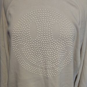Adorable Oversized Cream Colored Pearl Smiley Face Sweatshirt